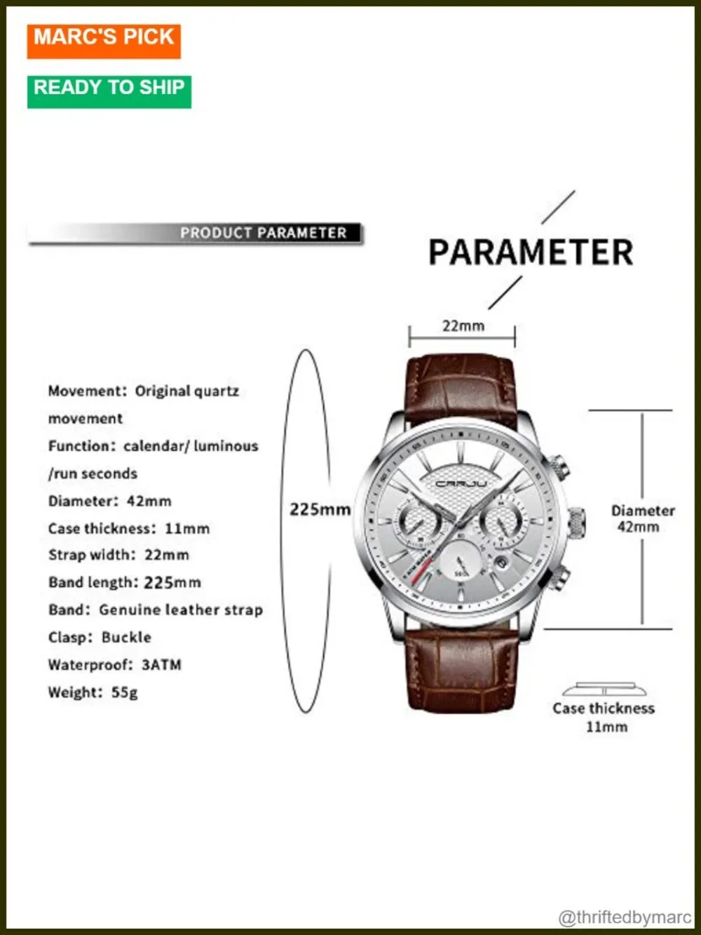 Men's Business Casual Chronograph Quartz Waterproof Leather Strap Wristwatch